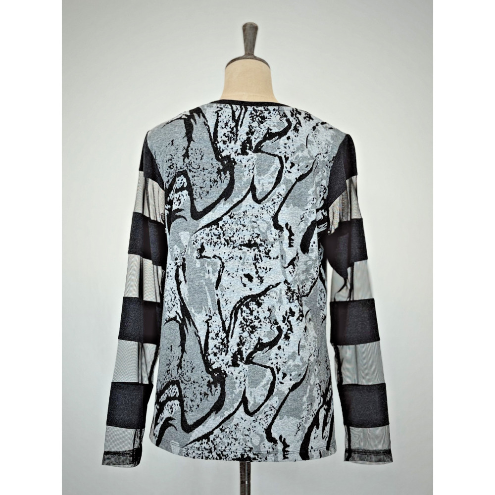 NWT Sassy #12201 Gray Black Long Mesh Sleeve Tunic Top #0236 Size S - Picture 3 of 7